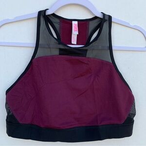 PINK Victoria's Secret Black and Burgundy Sports Bra with Mesh Detail women Zs L